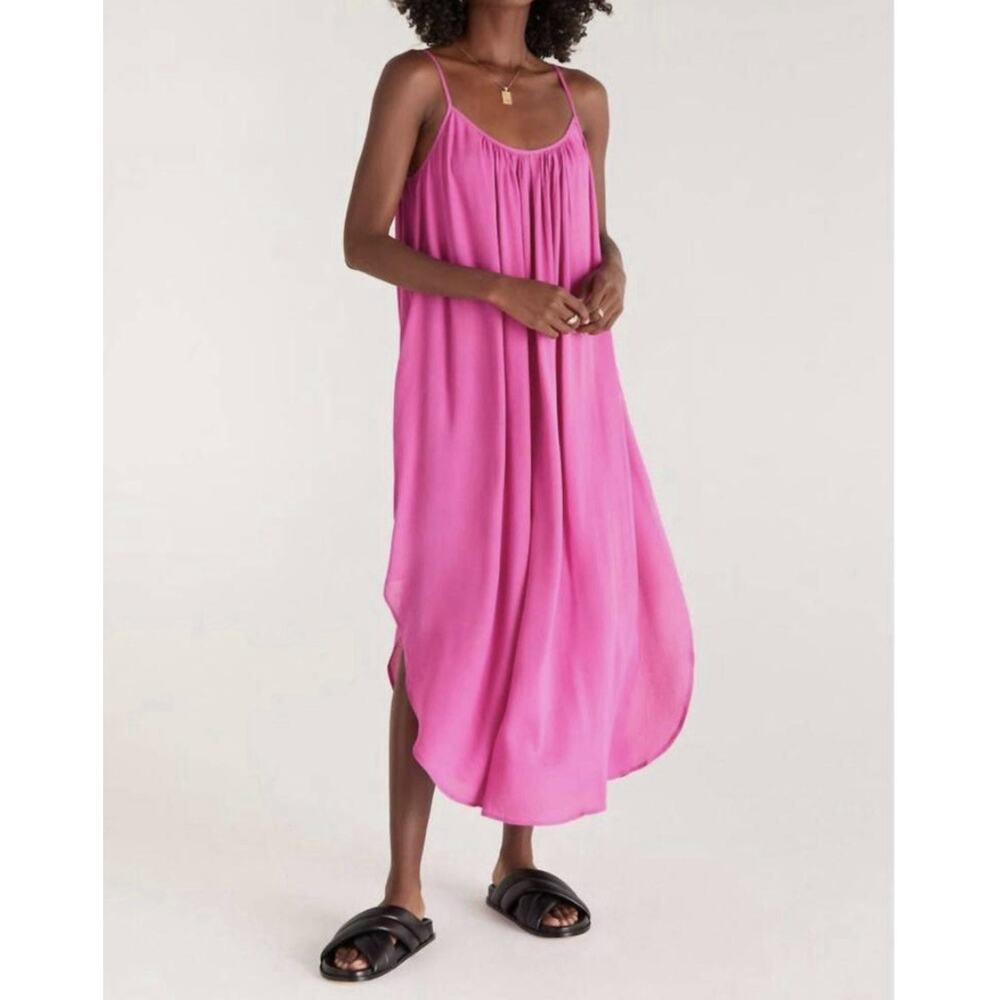 NWT Z‎ SUPPLY Tiana Crinkle Midi Dress XS Rose Violet Pink Resort Boho Vacation